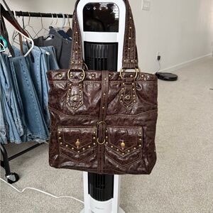 Brown Leather Studded Women's Bag
